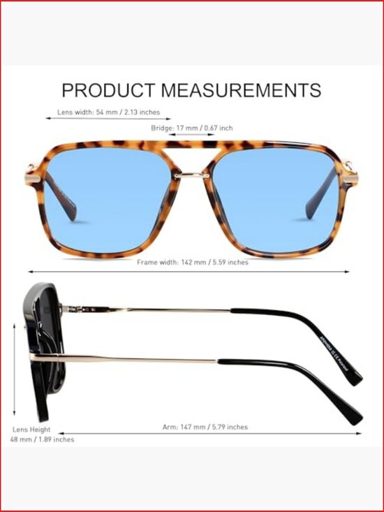 Retro Square Polarized Aviator Sunglasses for Women Men 90s Pilot Shades